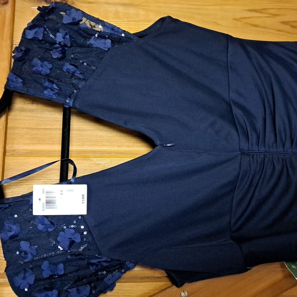DJ-JAZ 14 party dress, prom, christmas.  Navy ptp 20 " length  39" - Picture 9 of 12